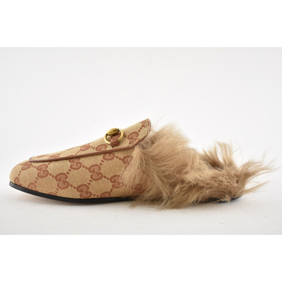 Gucci Princetown Beige Canvas Original GG Fur Loafer Slide Mule Slipper Flat 35 - Picture 9 of 12